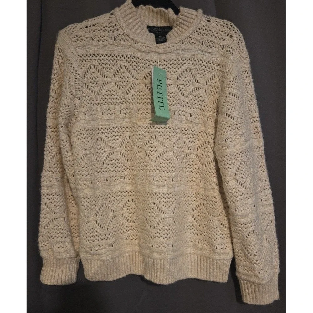 Design History Petite Winter Wheat Pointelle Knit Crewneck Sweater, RPBES0712024